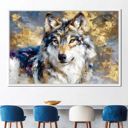 Golden Storm Wolf Portrait - NicheCanvas
