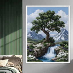 Majestic Tree Mountain Falls - NicheCanvas