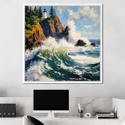 Coastal Lighthouse Wavescape - NicheCanvas