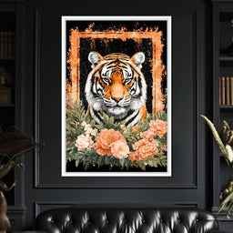 Majestic Tiger Floral Portrait - NicheCanvas