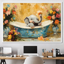 Elephant Joy in Floral Bath - NicheCanvas
