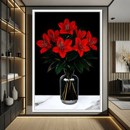 Scarlet Blooms in Glass Vase - NicheCanvas