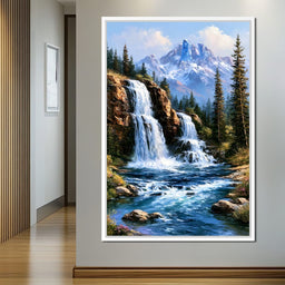 Cascading Waters Beneath Frozen Peaks - NicheCanvas