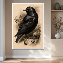 Solitary Starling Perched Upon Hawthorn Branch - NicheCanvas