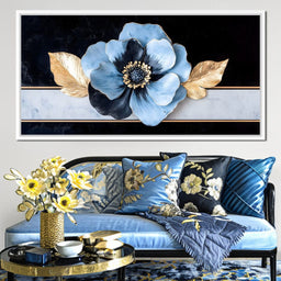 Golden Petals Azure Bloom - NicheCanvas