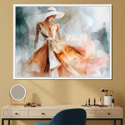 Sun Hat Lady in Peach Gown - NicheCanvas