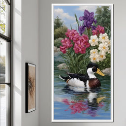 Duck Tranquility Floral Reflection - NicheCanvas