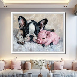 Cozy Frenchie & Piglet Snooze - NicheCanvas