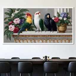 Parrot Trio On Florid Ledge - NicheCanvas