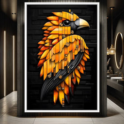 Golden Parrot Geometric Symphony - NicheCanvas