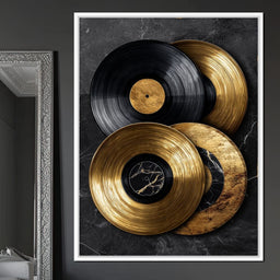 Gold Vinyl Records Noir Marble - NicheCanvas
