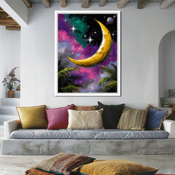 Golden Crescent Cosmic Nightscape - NicheCanvas
