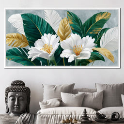 Gilded Tropical White Peony - NicheCanvas