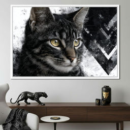 Monochrome Cat Golden Eyes - NicheCanvas