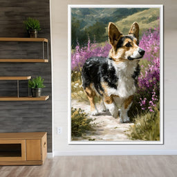 Corgi Along Heather Pathway - NicheCanvas