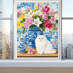 Floral Harmony and Feline Charm - NicheCanvas