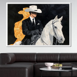 Elegant Cowboy On Ivory Steed - NicheCanvas