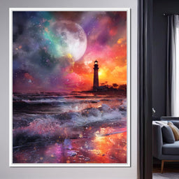 Celestial Lighthouse Tempest Waves - NicheCanvas