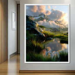 Sunlit Alpine Reflections - NicheCanvas