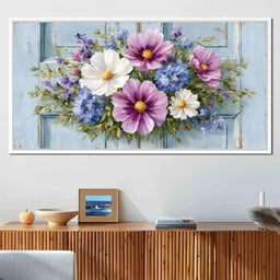Rustic Pastel Cottage Flowers - NicheCanvas