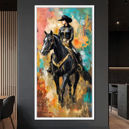 Gallant Cowgirl Riding Midnight - NicheCanvas