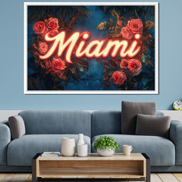 Neon Roses Miami Night Magic - NicheCanvas