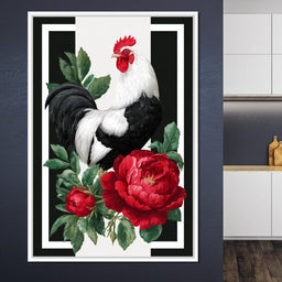 Rooster With Peony Garden - NicheCanvas