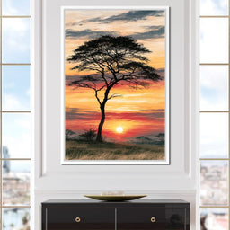Savanna Sun Beyond The Solitary Branch - NicheCanvas