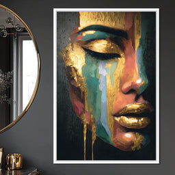 Golden Radiant Abstract Face - NicheCanvas