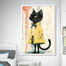 Elegant Feline in Yellow Rain Coat - NicheCanvas