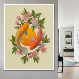 Koi Duet With Sakura Circle - NicheCanvas