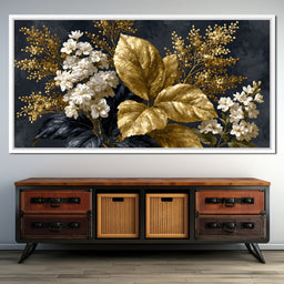 Gilded Foliage Upon Midnight Velvet - NicheCanvas