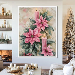 Festive Poinsettia Candle Glow - NicheCanvas