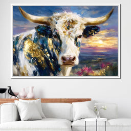 Golden Highland Cow Sunset - NicheCanvas