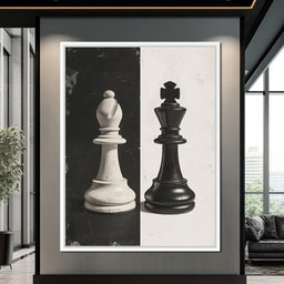 Black and White Chess Encounter - NicheCanvas