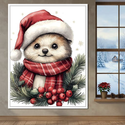 Jolly Winter Pup With Holly - NicheCanvas