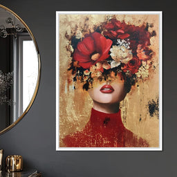 Gilded Red Floral Crown Portrait - NicheCanvas