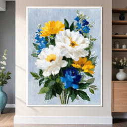 Golden White Blue Garden Posey - NicheCanvas