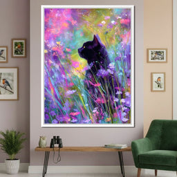 Midnight Feline Among Wildflowers - NicheCanvas
