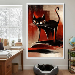 Mid Century Black Cat Stare - NicheCanvas