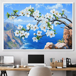 Blossoms Over Ocean Horizon - NicheCanvas