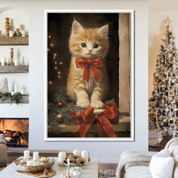Yuletide Kitten by the Window - NicheCanvas