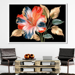 Midnight Flora With Gilded Leaves - NicheCanvas