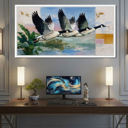 Wild Geese Over Quiet Marsh - NicheCanvas