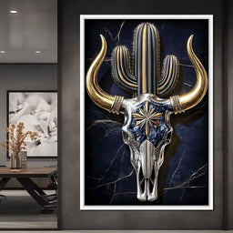Golden Horn Desert Totem Skull - NicheCanvas