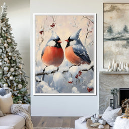 Winter Cardinals Berry Meeting - NicheCanvas