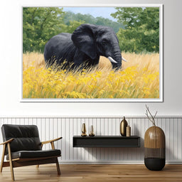 Majestic Giant Elephant In Golden Fields - NicheCanvas