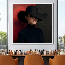Noir Elegance Under Wide Hat - NicheCanvas