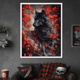 Black Wolf Rose Petal Storm - NicheCanvas