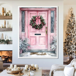 Winter Welcome Pink Door - NicheCanvas